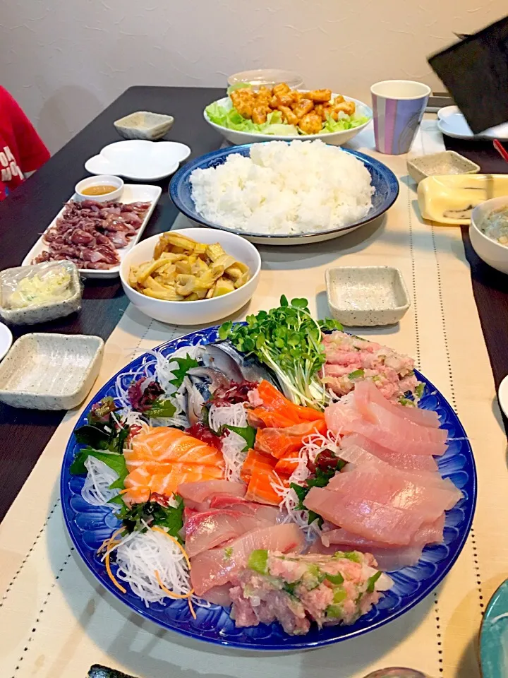 Snapdishの料理写真:ラガーマン帰省の為、さくちんさん【鶏胸肉の味噌マヨ焼き】と、手巻き寿司〜🎵|kiyoさん