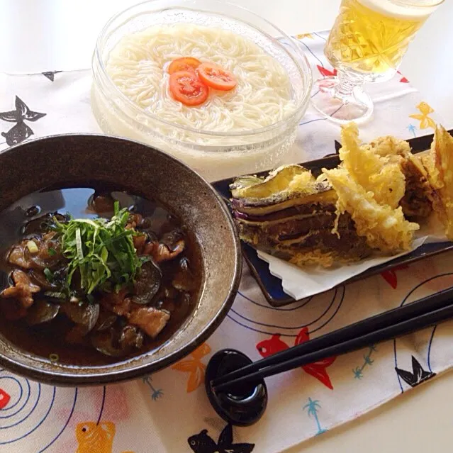 茄子と豚バラの麺つゆでおそうめん|miffy・x・さん