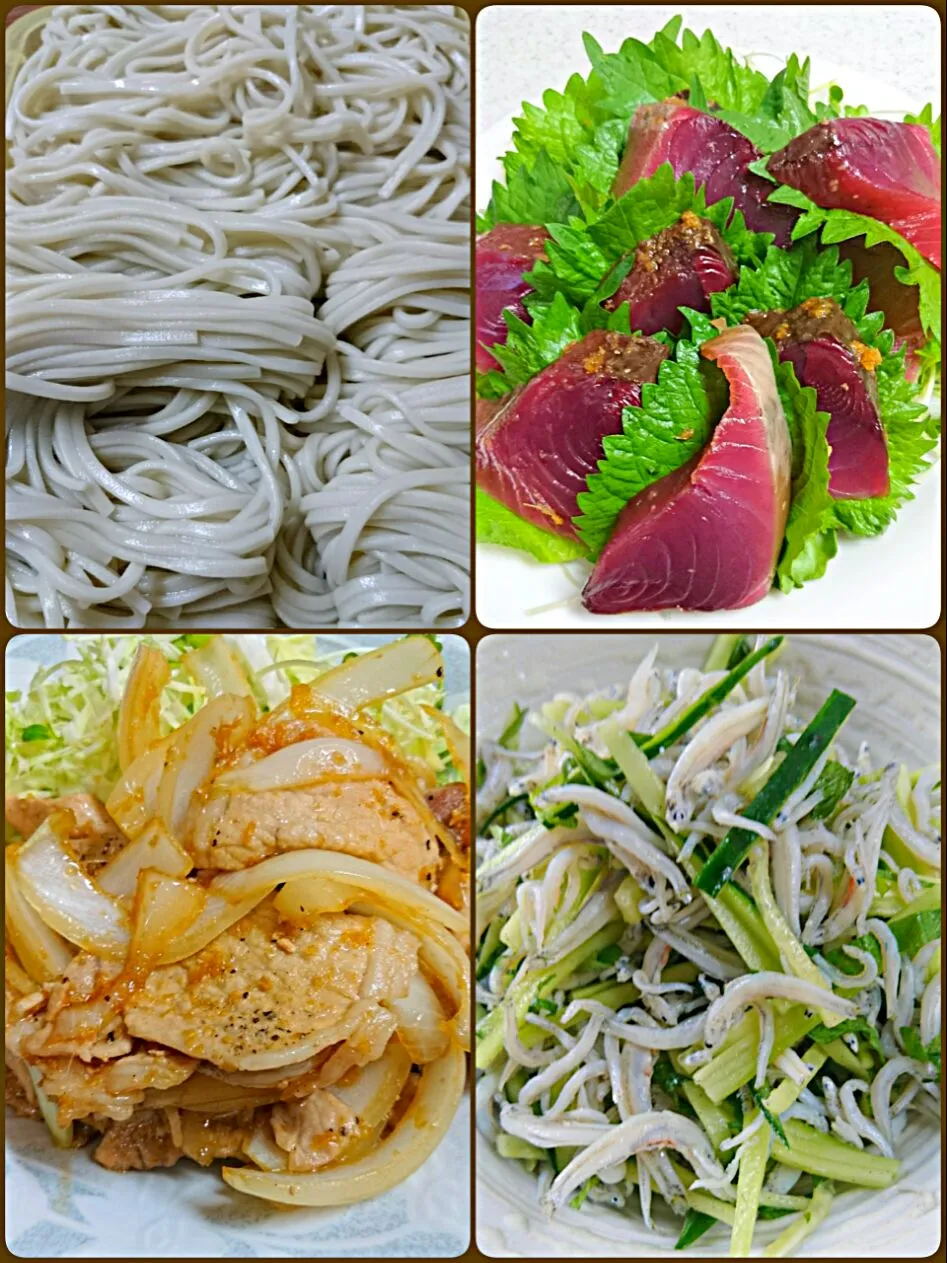 05/14 今日の晩御飯
 へぎ蕎麦
 豚肉の生姜焼
 漬けかつお
 しらす干し胡瓜|津田 健次 Kenji Tsudaさん