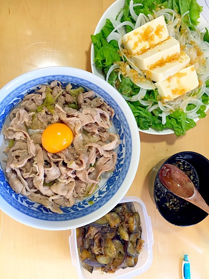 スタ丼！！
豆腐サラダ
ナスの鰹節味噌炒め|tenさん