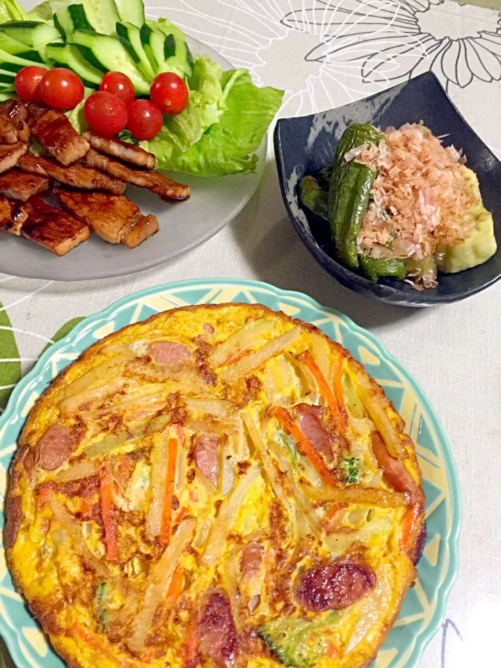 スパニッシュオムレツ、豚肉の味噌漬、茄子焼き|tabyさん