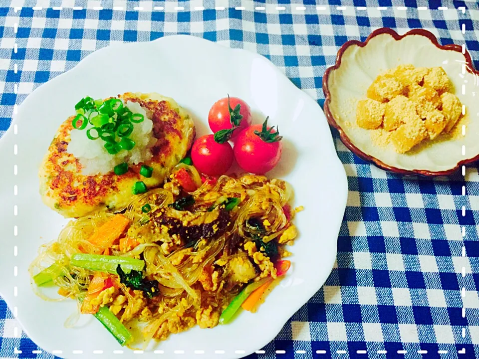 ♪豆腐ハンバーグ
♪春雨の炒め物
♪ミニトマト
♪安倍川餅風大根|hannaさん