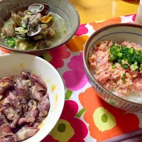 ネギトロ納豆丼
ホタルイカのからし酢あえ
あさりの酒蒸し|ぽぽさん