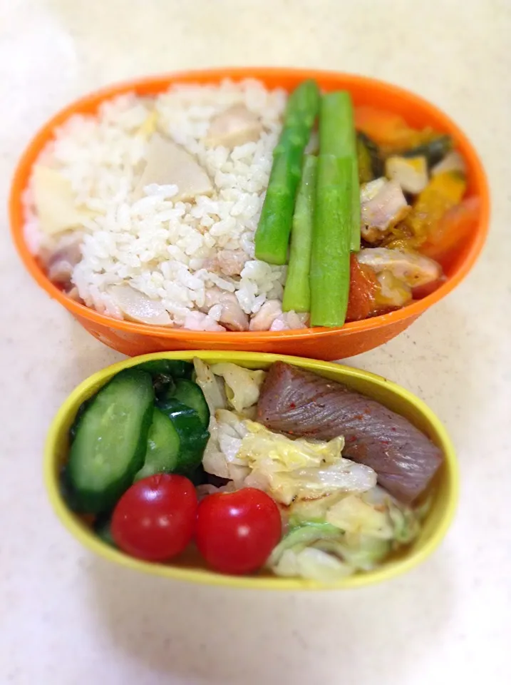 Today’s lunch box. bamboo shoots & chicken rice.|hoppycowさん