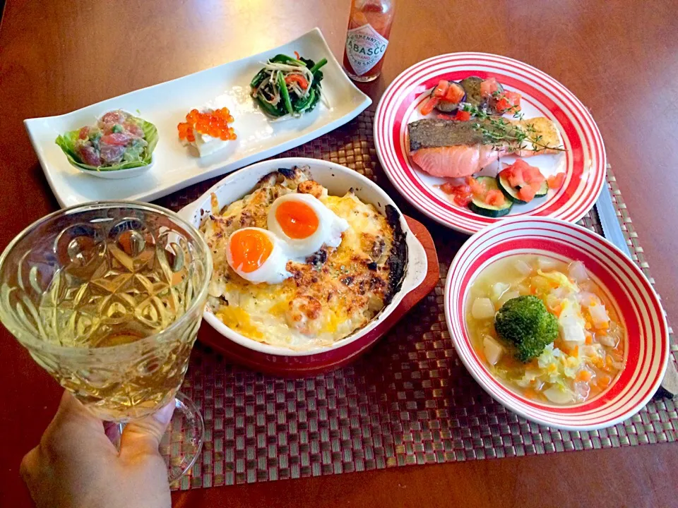 Today's French dinner🍴ｵｰﾄﾞﾌﾞﾙ･ﾎﾟﾄﾌ･ﾏｶﾛﾆｸﾞﾗﾀﾝ･ｻｰﾓﾝのﾛﾃｨ|🌈Ami🍻さん