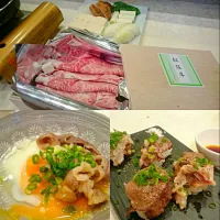 Snapdishの料理写真:グルメ醤油のお陰で、上品な絶品すき焼きになりました❗松阪牛の炙り寿司も絶品🎵|aaotaさん