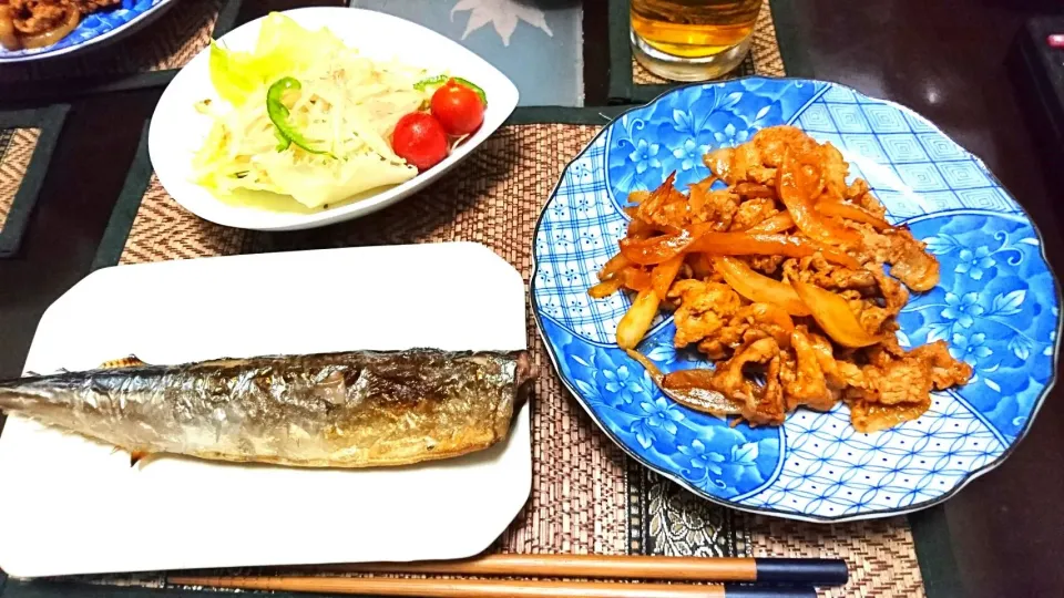 秋刀魚の塩焼き&もやしナムル&煎り豚|まぐろさん