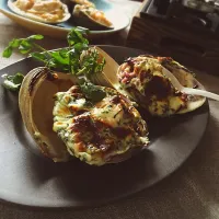 Snapdishの料理写真:大アサリの焼きとコキーユ (ポイントには半炊きリゾット)