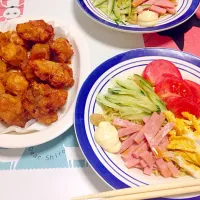 Snapdishの料理写真:冷やし中華と唐揚げ♡|Kaori Nakamuraさん