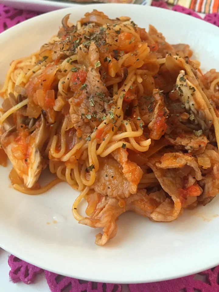 パスタの代わりに焼きそば麺で！トマト焼き麺*\(^o^)/*全然普通にイケる（笑）|えりちゃんさん