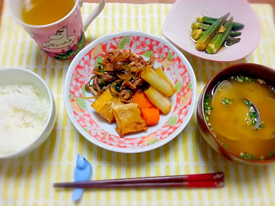 ☆肉豆腐
☆オクラのマリネ
☆あさりのお味噌汁|なべちゃんさん