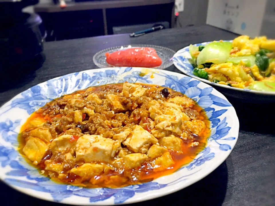 陳麻婆豆腐とチンゲン菜炒め|さとさやさん