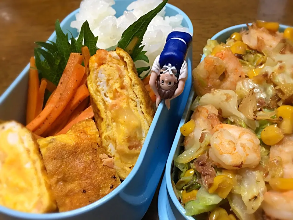 お弁当にレア素材＼(^o^)／えびとキャベツの中華炒め弁当|もっつぁさん