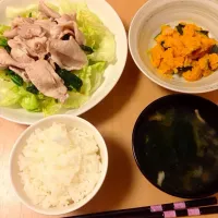 Snapdishの料理写真:冷しゃぶとかぼちゃサラダ|傘屋さん