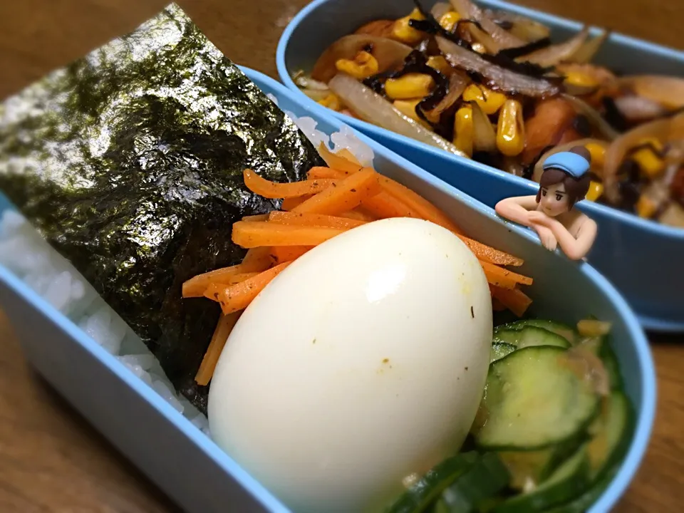 リベンジゆで卵弁当 昨日の夕飯ソーセージ拝借(￣▽￣)|もっつぁさん