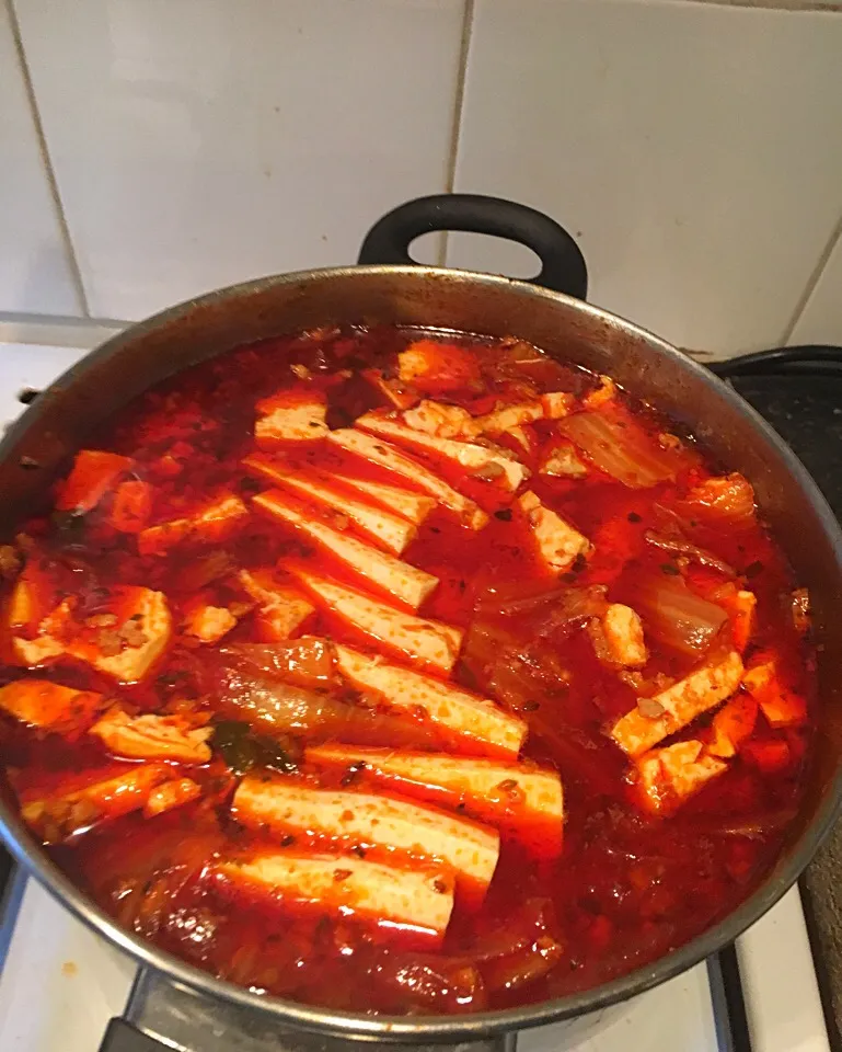 Snapdishの料理写真:Hot spicy, super duper tasty Kimchi jiggae🌶👍|Erdenさん