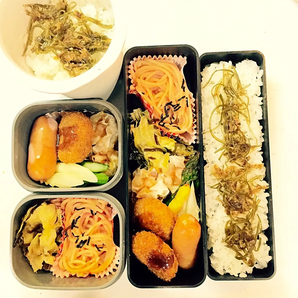 お弁当5/20 パスタ、キャベツと塩昆布和え、アスパラ炒め 他|きささん