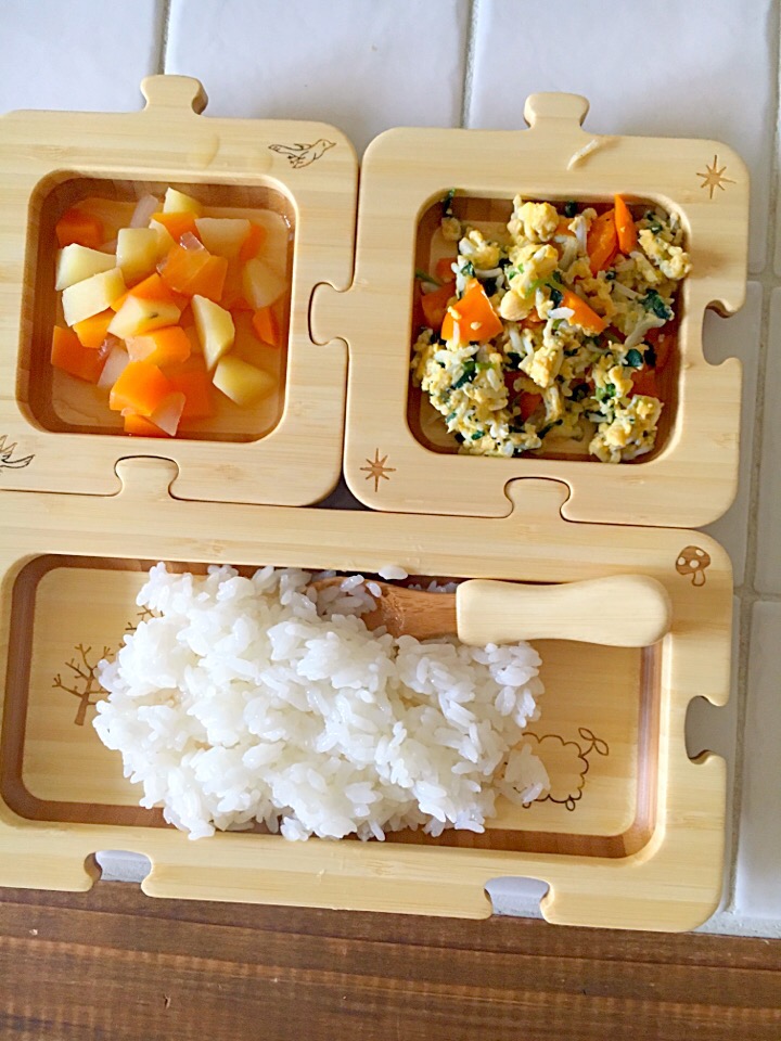 離乳食 後期 夜ごはん軟米シラスと赤ピーマンとほうれん草の卵とじ野菜の和風煮 さとみ Snapdish スナップディッシュ Id 1larva