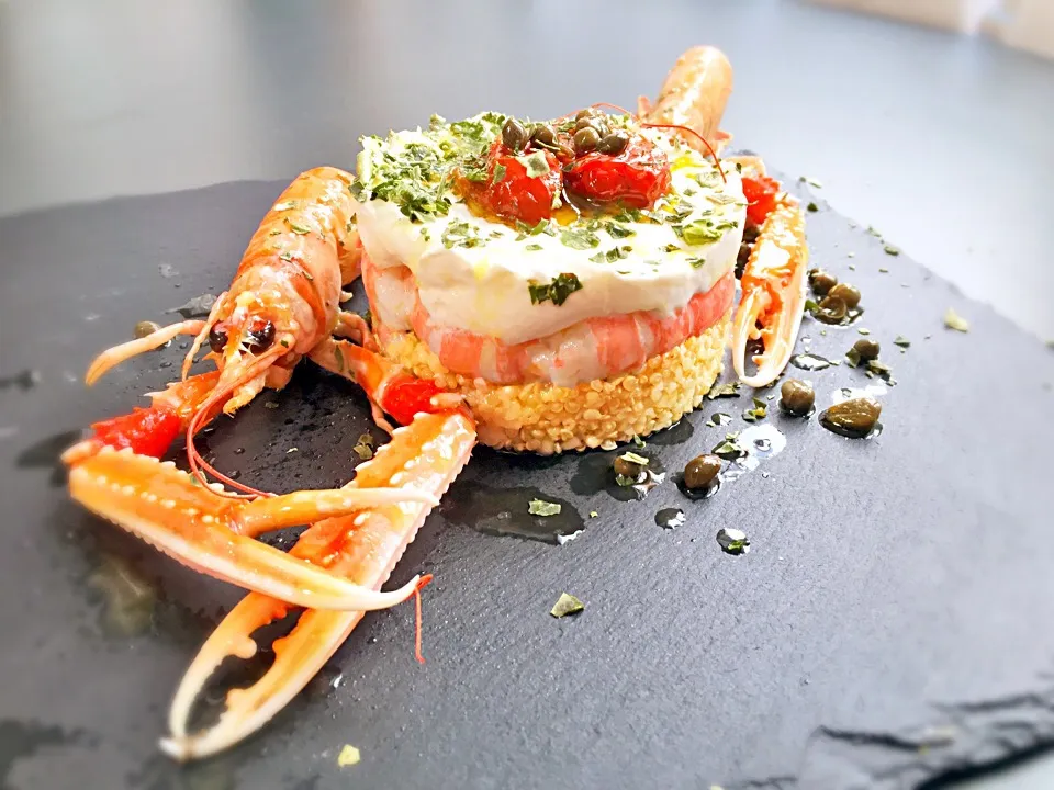 Sicilian Scampi, Burrata, Wheath berries, Capers and roasted Cherry Tomatoes|laura giardinaさん