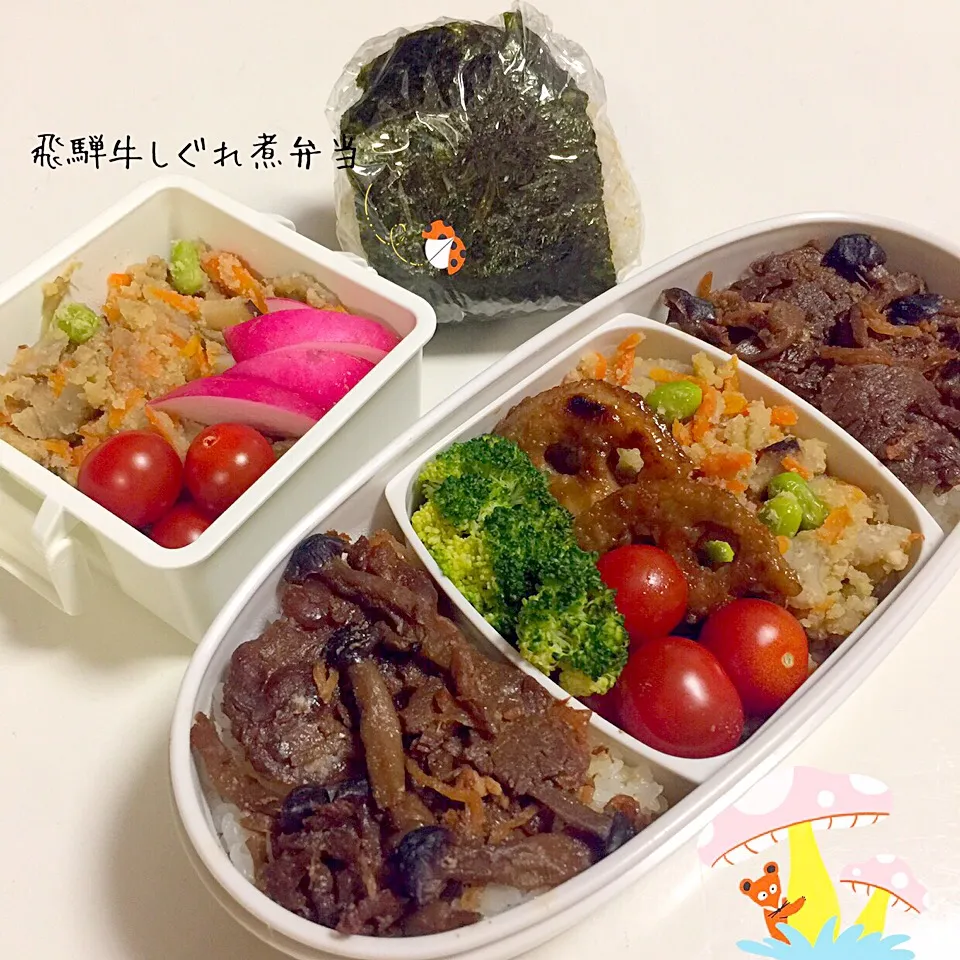 Snapdishの料理写真:😋飛騨牛しぐれ煮のお土産でお弁当😋|moyukitaさん