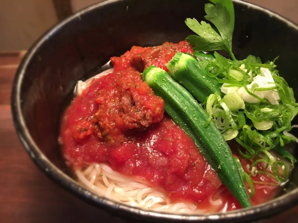 阿波牛すね肉の赤ワイントマト煮込そうめん3|半田手延べそうめんの店 阿波や壱兆さん