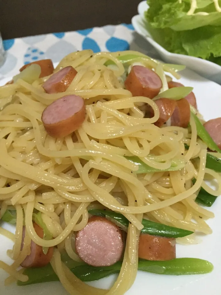 長ネギとウインナーの和風パスタ|たかみさん