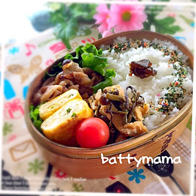 豚肉ときのこの炒め物 無花果ソースかけ弁当〜♡battymamaの節約しても美味しいお弁当♡|ばってぃーまま＠♪さん