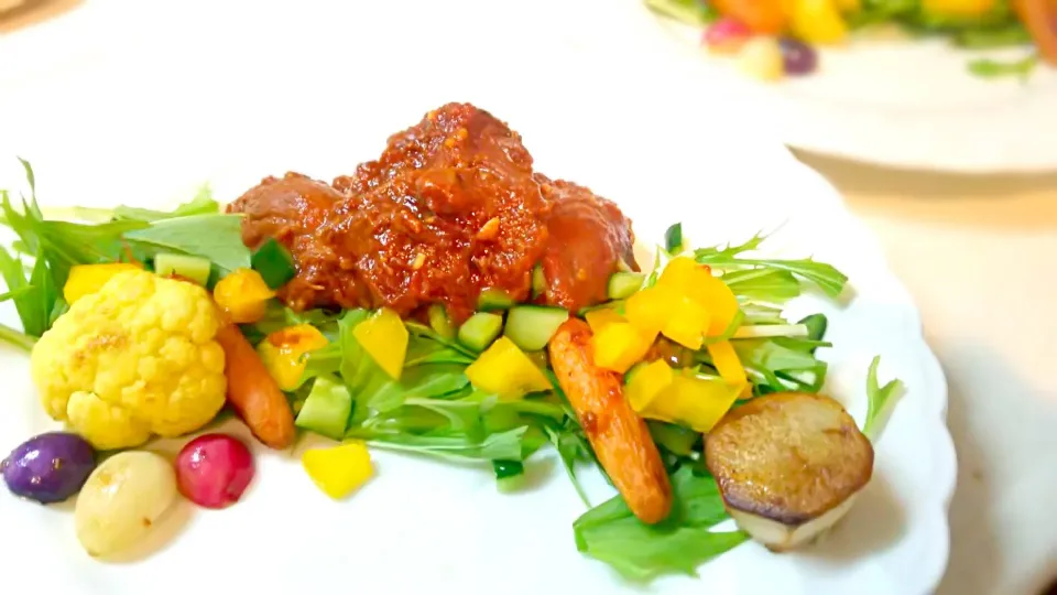 色どり華やかな野菜も◎
〜豚肉のブラザート ピエモンテ風赤ワイン煮〜|マイシェフさん