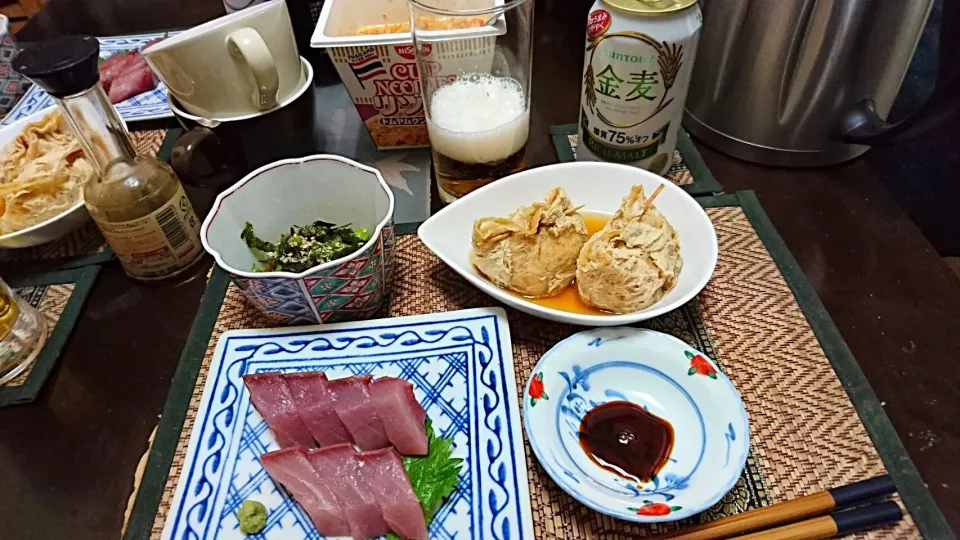 Snapdishの料理写真:鰹のお刺身&バクダン&納豆|まぐろさん