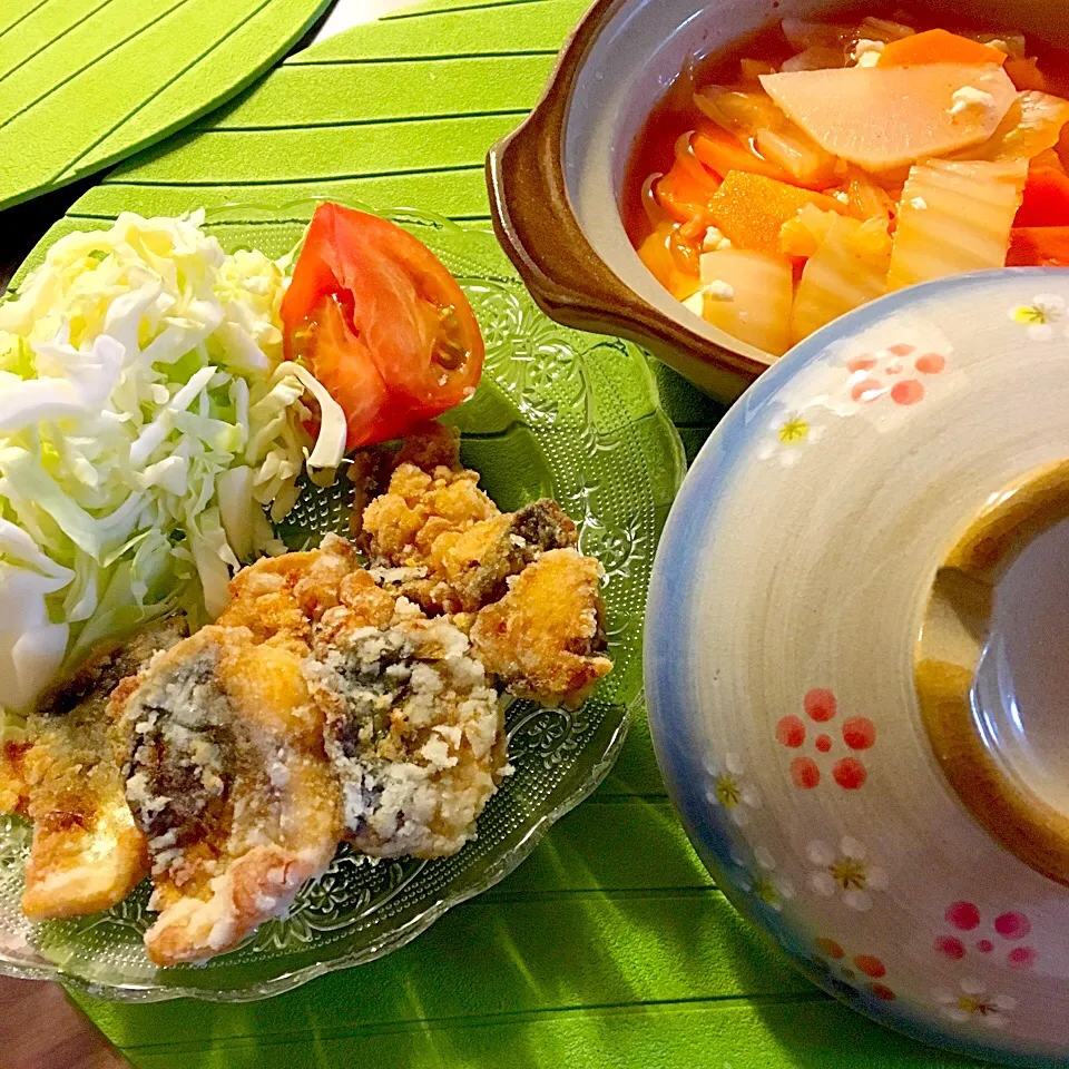 鯖の竜田揚げ・キムチチゲ鍋(2016.5.24)|ちゃんぱるさん