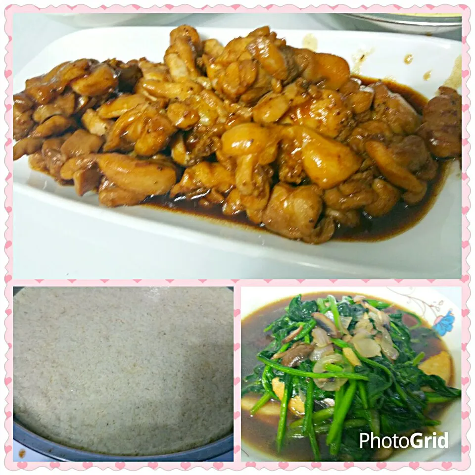 Soya sesame boneless chicken leg😍Chinese Spinach with Fish Cake Onions Mushrooms😁Steamed Pork Egg|🌷lynnlicious🌷さん