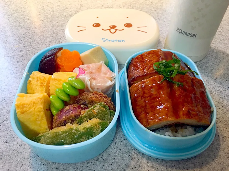 Snapdishの料理写真:あーちゃん弁当〜♪(´ε｀ )
うな蒲ちゃん…本物みたい😅|てんてんさん