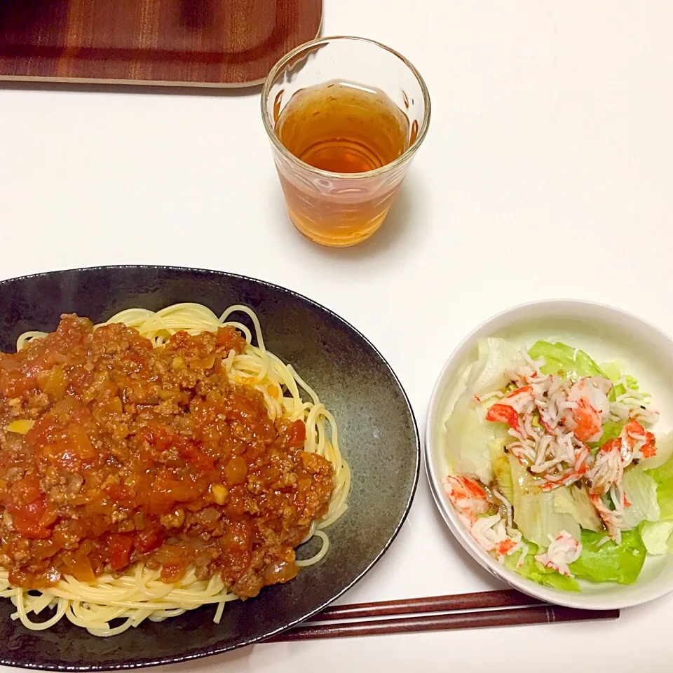 Snapdishの料理写真:🌟5/24
#ミートソースパスタ
#サラダ|みみさん