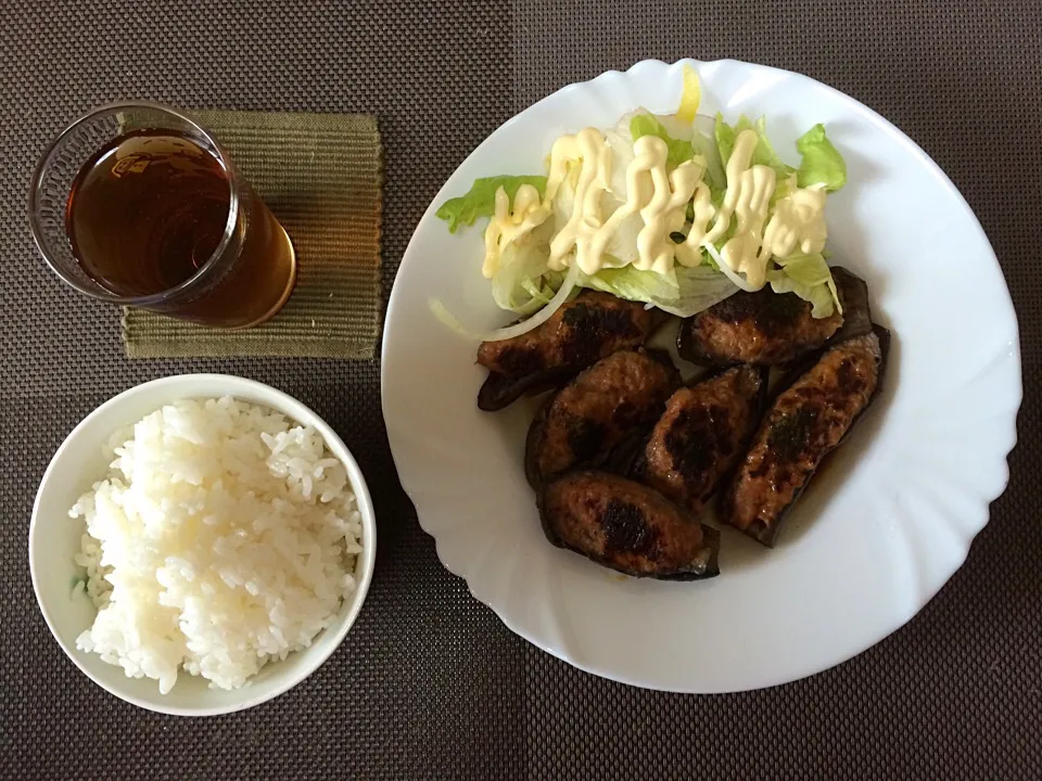 茄子の肉詰めご飯|ばーさんさん