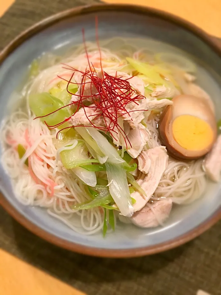 鶏肉とネギたっぷり あったかい素麺 柚子味❤️❤️❤️❤️|アリエッティさん