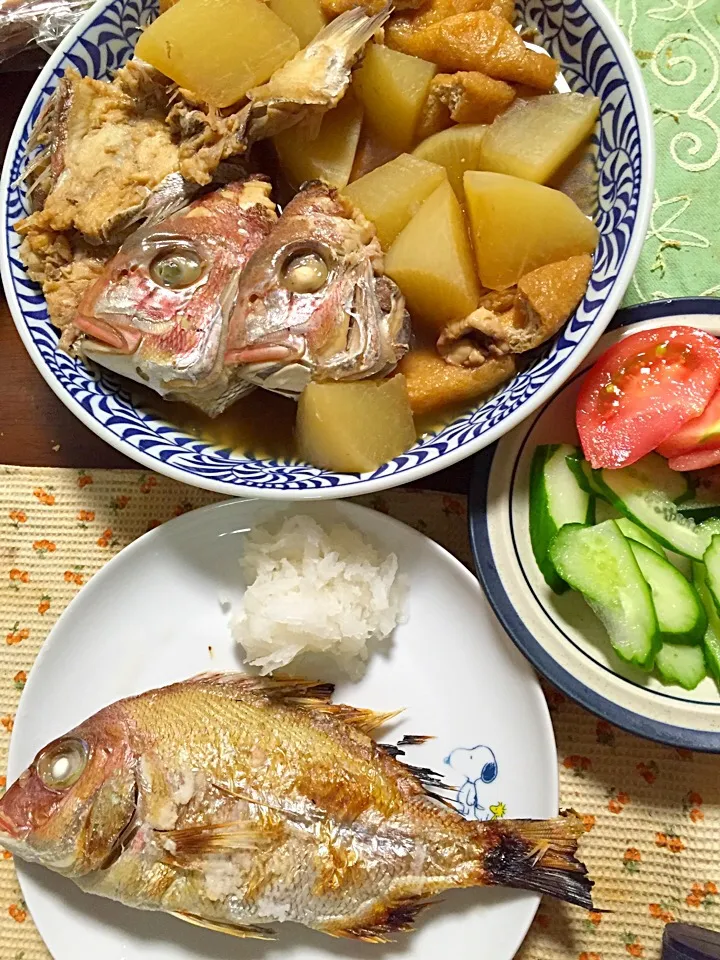 鯛の塩焼き 鯛のアラ炊き サラダ|掛谷節子さん