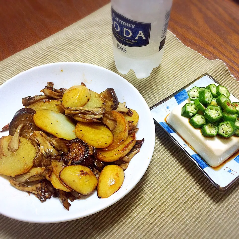 ジャガナスまいたけの味噌醤油焼き&豆腐のオクラのっけ|ntさん