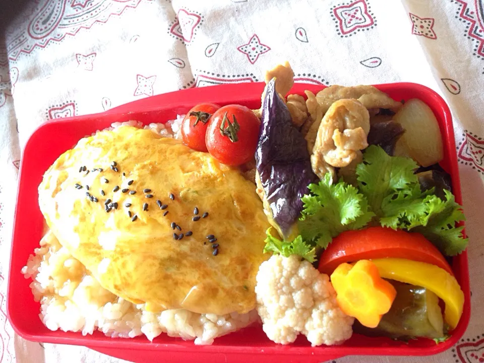 カニ天津飯とナス豚、ピクルス弁当*\(^o^)/*|愛ママさん