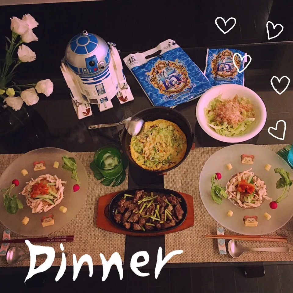 Snapdishの料理写真:豆乳こんにゃく麺のビビンクッス&サイコロステーキ&ケランチム❤️|Mika  Taniguchiさん