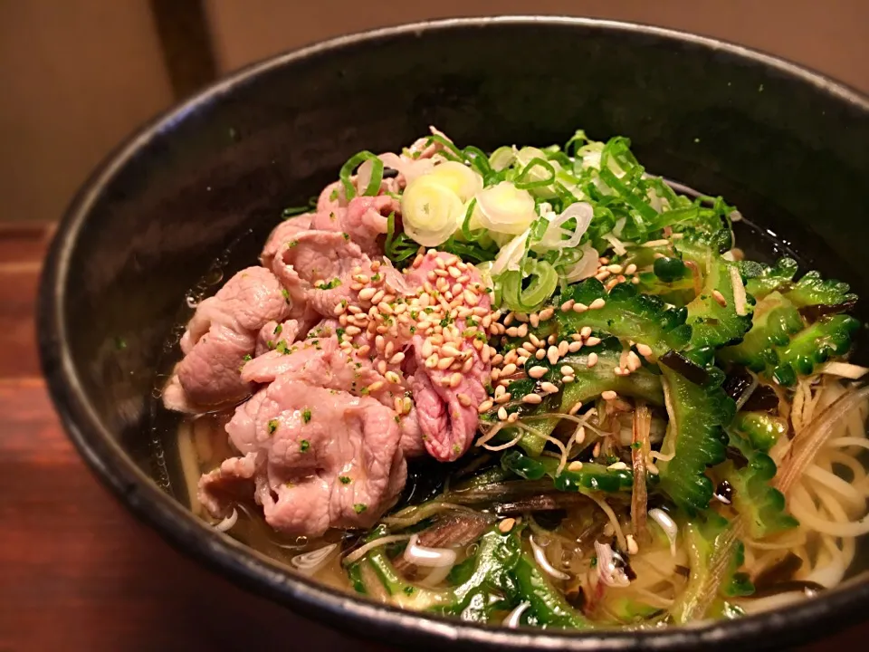 豚しゃぶのせ ゴーヤの薬味和えそうめん3|半田手延べそうめんの店 阿波や壱兆さん