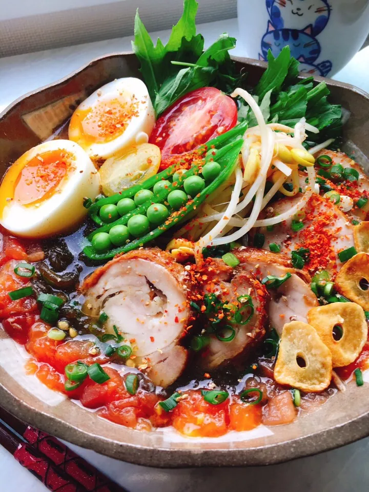 Snapdishの料理写真:もずくを麺代わりに！トマトラーメン。|Misuzu(@misumisu0722 )さん