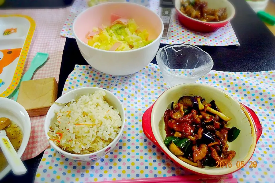 ポテサラ、しらすごはん、豚肉と野菜の焼き南蛮|ゆみさん