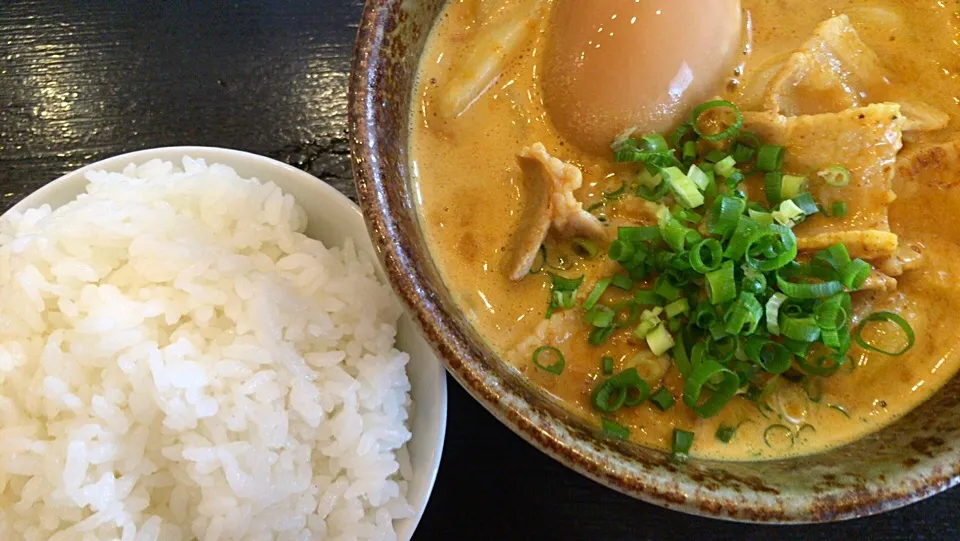 Snapdishの料理写真:豚カレーうどん + ライス ( 中 ) を頂きました。|momongatomoさん