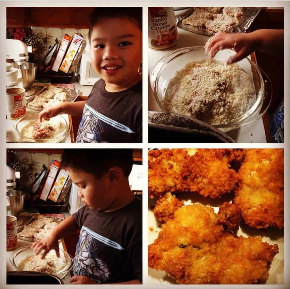 My little Chef EJ made panko crusted chicken|🌺IAnneさん