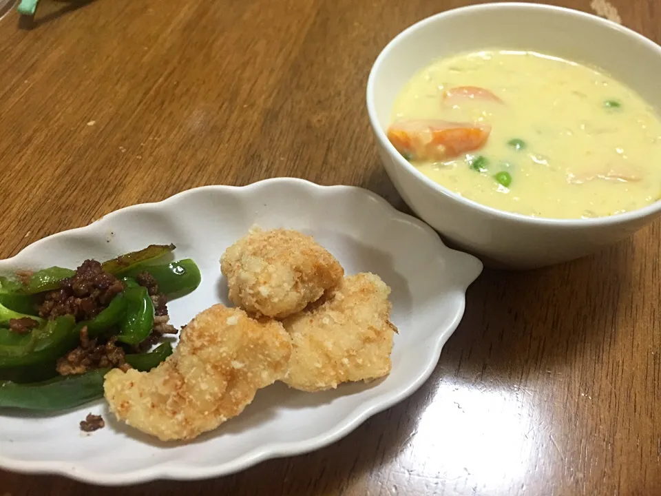 ササミ塩唐揚げ&冷蔵庫整理シチュー|さんだーさん