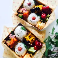 Snapdishの料理写真:ムスメたちのお昼ごはん◡̈♥︎  サラリーメン置き弁当 (^-^)