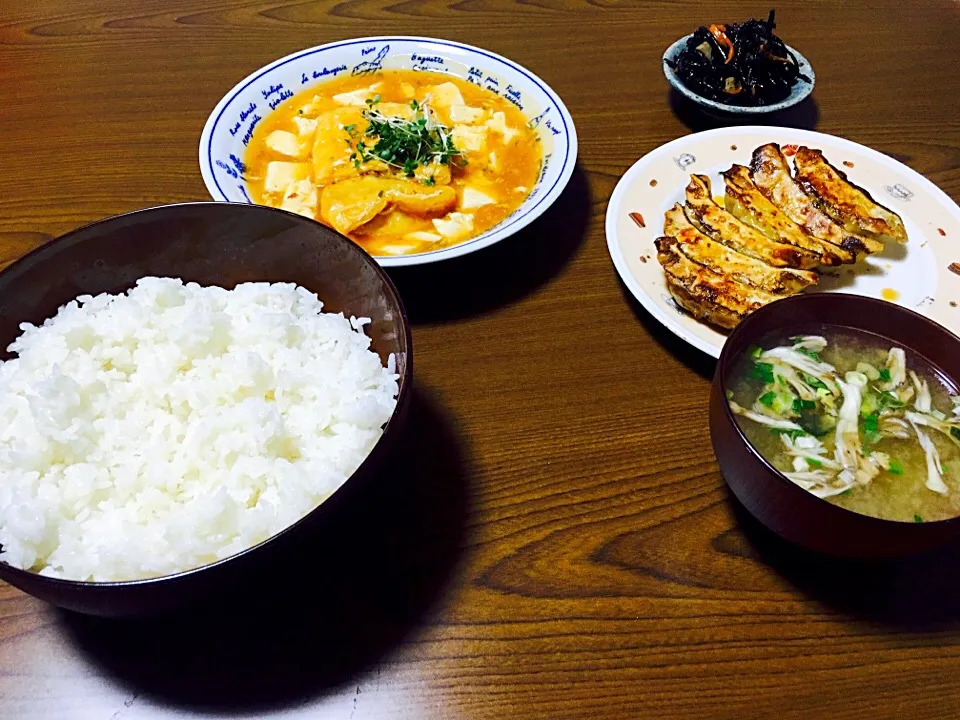 麻婆豆腐 餃子 ひじき煮|だっちさん