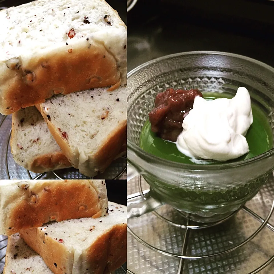 11種類の雑穀入り食パンを焼いてみました♡抹茶プリンを添えて🍮|ゆきぱんさん