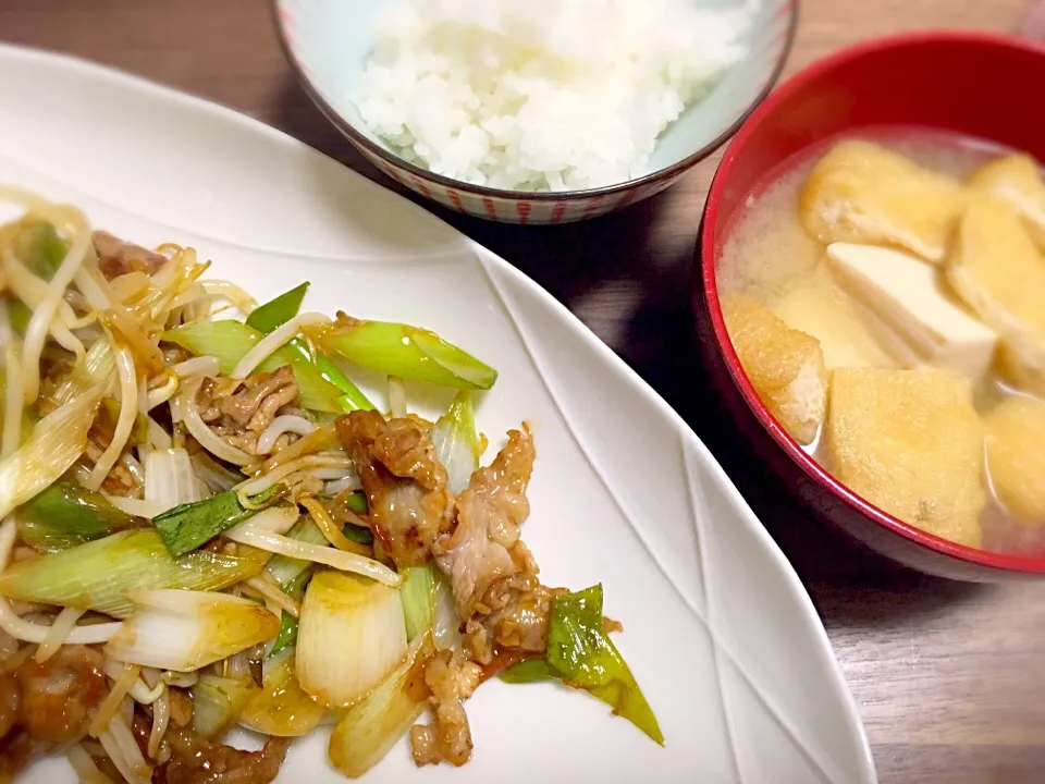 豚肉と野菜の焦がしにんにく醤油炒め&豆腐のお味噌|♡あき♡さん