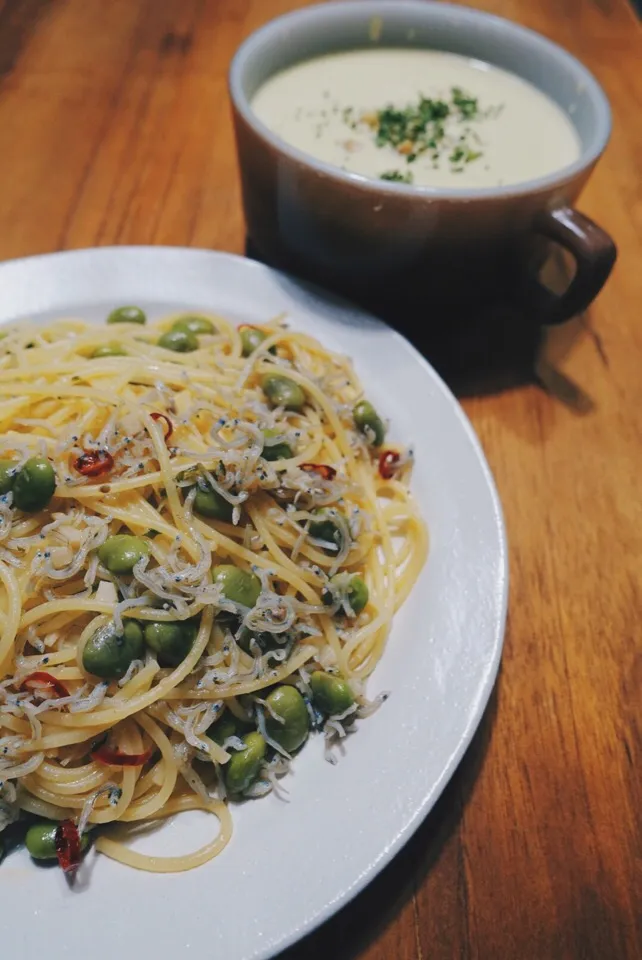 ちりめんと枝豆のペペロンチーノ！|ケノービさん